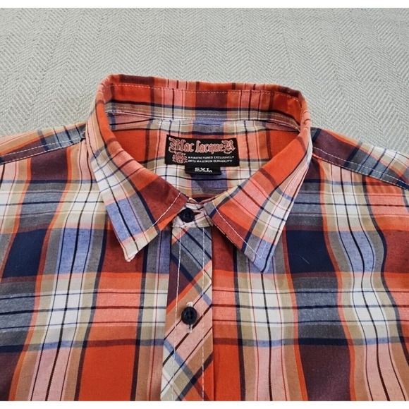 Blac Lacquer Men's 5XL Red Blue Plaid Long Sleeve Button EUC Workwear Streetwear - Picture 6 of 15